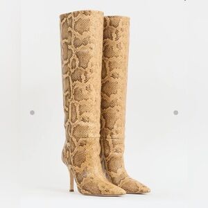 Paris Texas 'mama leather heeled knee high boots' in python print
